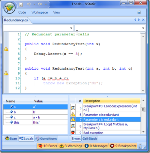 NStatic locals window with symbolic values